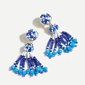 NWT J. Crew Blue White Beaded tassel earrings